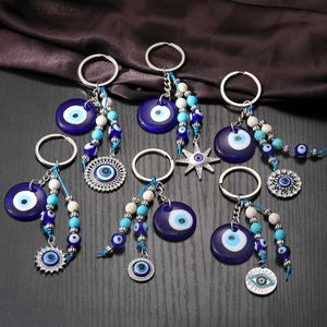 Tornari Cancioli Blue Ealte Eye Star Flowerchains Flowins Women Men Glass New Vintage Hollow Round Turchia Lucky Eye Beads Bag Regalo per auto Gioielli Y240417