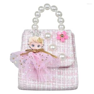 Axelväskor koreansk stil kvinnliga mini handväskor tote söta flickor prinsessa båge messenger väska baby flicka pärla fest hand gåva