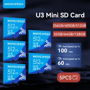 カードMovesPeed 5PCS卸売ミニSDカード512GB高速フラッシュメモリカード100MB/s 128GB 400GB 64GB 32GB TFカメラDV用カード