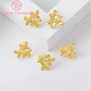 Orecchini per borchie (2566) 6pcs 15x16mm foro 1mm 24k in oro in oro in ottone a tre fiori di alta qualità Fai da te Reco di gioielli Accessori