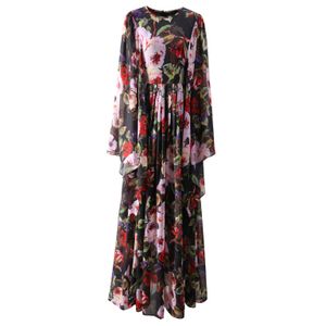 Floral Print Silk Chiffon Dresses for Women Runway Designer Floor Length Party Dress Elegant Vintage Bohemian Style Long Vacation Vestidos Robe Femme Summer