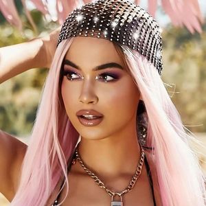 Rhinestone Mesh Band Band Bandas de cabelo Black Glitters Crystal Nightclub Liquidscarfs Rave Party Head envolta acessórios de cabelo para mulheres 240410