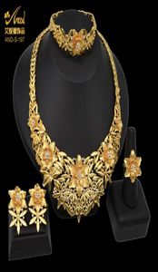 Kolczyki Naszyjnik ANIID Zestaw kobiety Wedding Etiopska biżuteria Bridal 24K Gold Pakistan African Fashion Bransoletę Pierścień Earri5730776