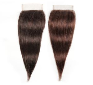 4x4 chiusura in pizzo brasiliano Virgin Human Hair Brown Colore 2 4 Peruvian Malaysian Driver Hair 820 pollice 100 Remy Hair Cl2846222