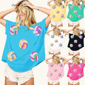 2024 T-shirt feminino de verão American Fashion Colorful Baseball Pullover O-Gobes Curta Manga Curta Top Clothing 240417