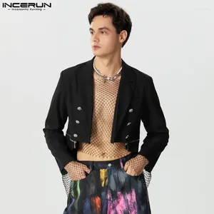 Men's Suits Stylish Casual Style Tops INCERUN Double Breasted Zipper Suit Coats Short Front Long Back Split Sleeved Blazer S-5XL