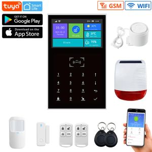 System Smart Life Home GSM Security Alarm System 4,3 tum Skärm WiFi Host med dörr- och rörelsessensor Tuya App Control Work Alexa