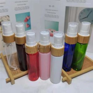 Garrafas de armazenamento 2 oz de garrafa de plástico recarregável Spray de 60 ml com perfume de álcool bambu tampa de madeira