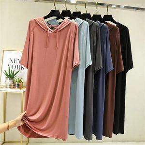 Casual Dresses 2024 Women Summer Autumn Hooded Dress Half Sleeves Modal Loose Long Solid Colors Female Clothing Korean Streetwear