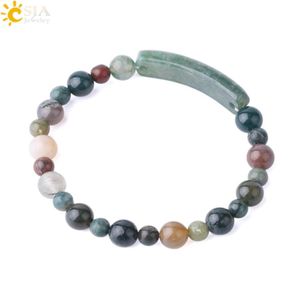 CSJA 6mm 8mm Mixed Green Gemstone Beded Armband Natural Moss Agate Pärlor Tag Strand Armband för kvinnor Nature Color Stone Jewel4439581