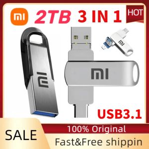 Adaptador Xiaomi 2TB 128GB USB 3.0 OTG Pen Drive Drive flash USB para iPhone iPad Android 1TB Pendrive 3 em 1 Memory Stick para PC Phone