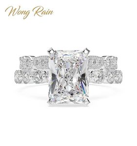 Wong Rain Luxury 100 925 Sterling Silver Created Moissanite Gemstone Engagement Ring sets Wedding Band Fine Jewelry Whole T209387109