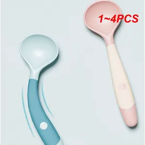 Dinnerware Sets 1-4PCS Baby Silicone Spoon Utensils Set Auxiliary Toddler Learn To Eat Training Bendable Fork Kit Infant