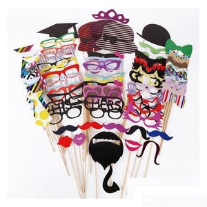 Other Wedding Favors Event Party Supplies 76Pcs Diy Po Booth Props Moustaches/Glasses/Bowtie/Hat Style Night Games Take Ph Dhjfj Dro Dhxec