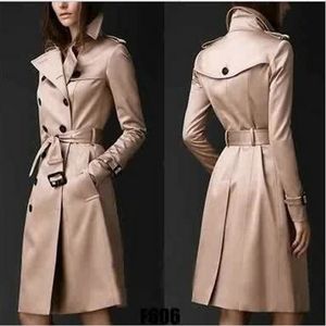 الخريف العلامة التجارية Women Trench Coat Long Windbreaker Europe America Fashion Trend Trend صدر مزدوج Slim Long Trench 240415