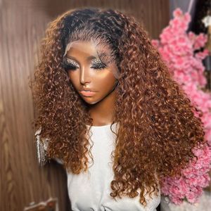 13X4 Brazilian Ginger Brown with Black Roots Jerry Curly Lace Front Wig Color 1B/30 Kinky Curly Human Hair Lace Frontal Glueless Synthetic Wigs