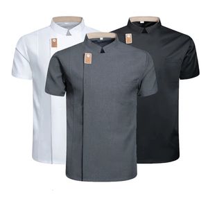 Chef Jacket for Men Women Short Sleeve Cook Shirt Bakery Restaurant Waiter Uniform Top el Kitchen Clothes Catering Workwear 240412