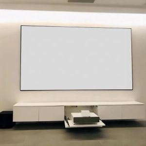 Hemmabio tunn kant aluminium fast ram främre bio vit projektor skärm 4K 3D vit skärm för normal projektor