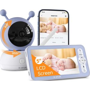 Boifun 5 Babypitor mit 1080p WLAN, Bildschirm- und App-Steuerung, Videoaufzeichnungswiedergabe, Temperaturfeuchtigkeitssensor, Nachtsicht, 2-Wege-Audio, Bewegung und Klangerkennung