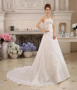 Vestidos de novia białe sukienki ślubne bez ramiączki haft z koralikami elegancka sukienki panny młodej z zamiatającym pociągiem gelinlik 20201899585