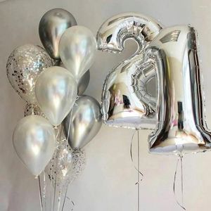 Party dekoration 12st/parti 32 tum nummer folie ballonger 16 18 20 25 30 år gammal barn födelsedag metall silver konfetti latex globos