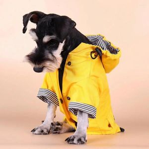 Hundkläder praktiska husdjur slicker gul två-ben hudvänlig valp huva regn poncho husdjur jacka hålla värme