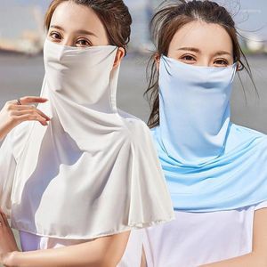 Boinas moda de seda protetora solar máscara véu de verão anti-ultraviolet lenço de nylon ou orelha externa pendurada protetora solar faceMask