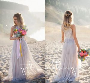 2024 seksowne kantar srebrny tiulowe cekiny sukienki druhny zamiatanie pociągu na plażę ślub gościnny suknia gościnna