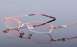 Altos clears anti -reflexivo Retomstone Reading Glasses Women Pink óculos de diamante Cutting Rimless Presbyopic óculos New1748024