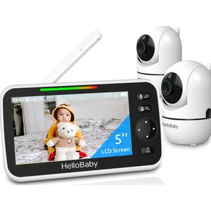 HelloBaby 5" Baby Monitor with 26 Hour Battery, 2 Cameras, Pan Tilt Zoom, 1000ft Range, Video Audio, No WiFi, VOX, Night Vision, 2-Way Talk, 8 Languages, Baby Registry Compatible