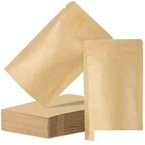 Paketleme Çantaları Toptan Alüminyum Folyo Kraft Kağıt Stand -Up Pouch Paketi Yemek Çayı Damlası Teslim Ofisi Okulu için Yeniden Kullanılabilir Depolama Çantası Dh1he