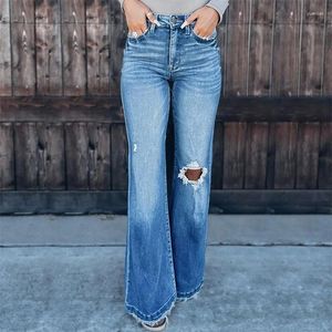 Kadın Kotları 2024 İlkbahar ve Yaz Yıkanmış Günlük Moda Mizaç Eski Yırtık Kotu Bootcut Pantolon Kadınlar