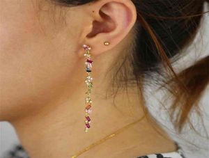 Modeschmuck Persönlichkeitstemperament Metall Multicolored CZ Long Ohrringe Oorbellen 75 mm für Frauen 2106187061962
