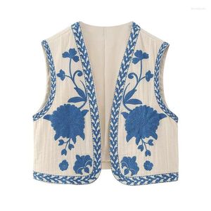 Women's Tanks Vintage Embroidered Floral Vest Y2k Sleeveless Linen Open Shirt Blouse Fashion Crochet Flower Cardigan Vests Tops