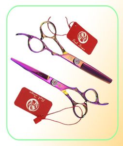 Purple Dragon Hair Scissors Rainbow Gem Screw Hair Cutting and Thunning Scissors 6 tum Rose Carving Handtag Simple Packing New6904580