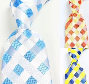 Bow Ties Klasik ekose beyaz mavi turuncu sarı kravat jakard dokuma ipek 8cm erkek kravat iş düğün partisi resmi boyun