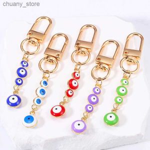 Keychains Lanyards Fashion Design Enamel Evil Eye Keychain Women Men Bag Car Key Wallet Pendants Keyring Lucky Turkish Amulet Key Chain DIY Jewelry Y240417