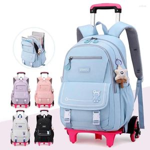 Okul çantaları çocuklar sırt çantası ile tekerlekler ile öğrenciler Girls için Öğrenciler Arabası Çantası Sevimli Okul Çantası Yuvarlanan Tekerlekli Sırt Çantaları Çocuk
