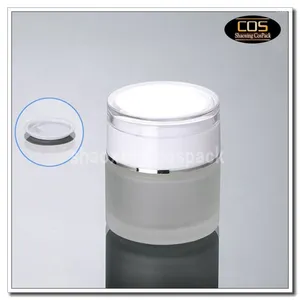 Lagringsflaskor 50 st/parti 50g klar frostad glaskräm burk med vitt akryl lock 50 gram kosmetisk förpackning för prov/ögonflaska