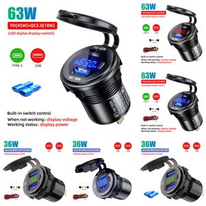 Novo alumínio 63W PD QC 3.0 Dual Charger Charger Socket 12V/24V Adaptador de saída de energia As portas de carga rápida à prova d'água