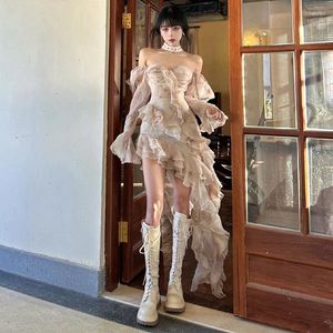 Stage Wear Kpop Idol Performance Dress One ombro Show Cothes requintado Ruffle Edge Skirt Fairy Beautiful Jazz Dance Vbh72