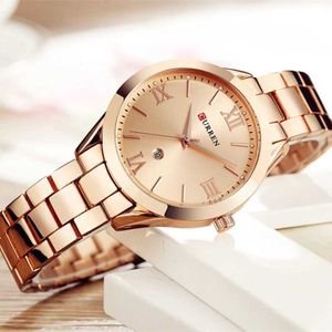 Ib8o armbandsur Curren Watch Women Top Brand Quartz Female Armband Watches Rostfritt stål Arvklocka för damer reloj Mujer Gift Rose Gold D240422