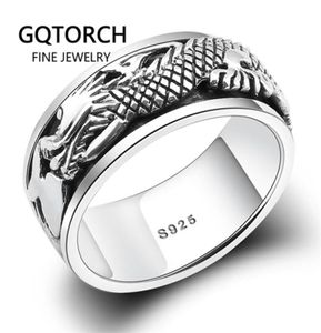 Real Pure 925 Sterling Silver Dragon Rings For Men Rotatable Transfer Luck Vintage Punk Retro Style Anel Masculino Aneis Y11244552765