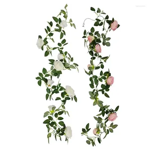 Dekorativa blommor Artificial Rose Vine Fake Flower Garland hängande murgröna för bröllopsark trädgård bakgrund blommig dekor