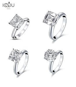 Iogou 3ct Cushion Cut Solitaire Ring 925スターリングシルバーエンゲージメントシミュレーションダイヤモンドラウンドソナストーンウェディングリング240417