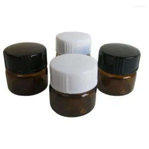 Storage Bottles 5G Empty Small Amber Glass Sample Vials 5cc Mini Cream Jar 5ML 1/6oz Cosmetic Skincare Container With Black White Cap 300pcs