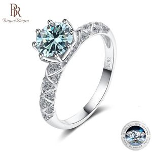 Bagueringen Round Cut 1CT VVS D Color Ring för kvinnor S925 Sterling Silver Plated PT950 Gold Wedding Luxury Jewelry 240417