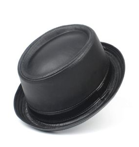 Homens de porco de balck chapéu de torta para papai couro fedora chapéu de moda gentleman jogador plano porco tamreiro superior s m l xl5528276