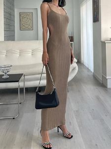 Casual Dresses Slim Long Dress Women Solid Color Ribbed Slim-fit Adults Spaghetti Strap Side Hollow Cutout Wild Sexy Female Sling