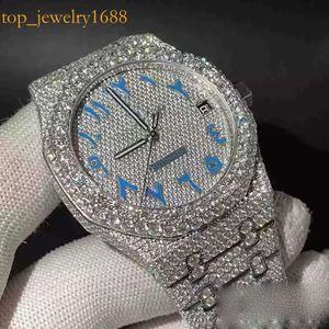 Высококачественные Moissanite VVS Moissanite Mens Watches Automatic Sier Diamond Pass Test Top Движение ETA 904L из нержавеющей стали заморожено сапфировые часы водонепроницаемые